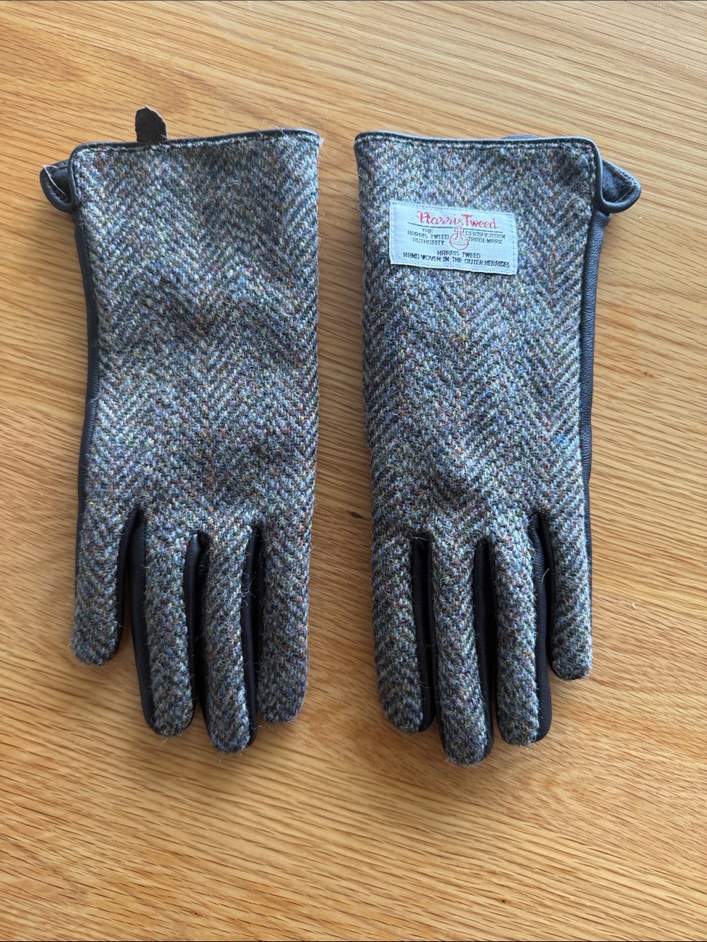 Multicolor Herringbone Leather & Wool Women's Gloves